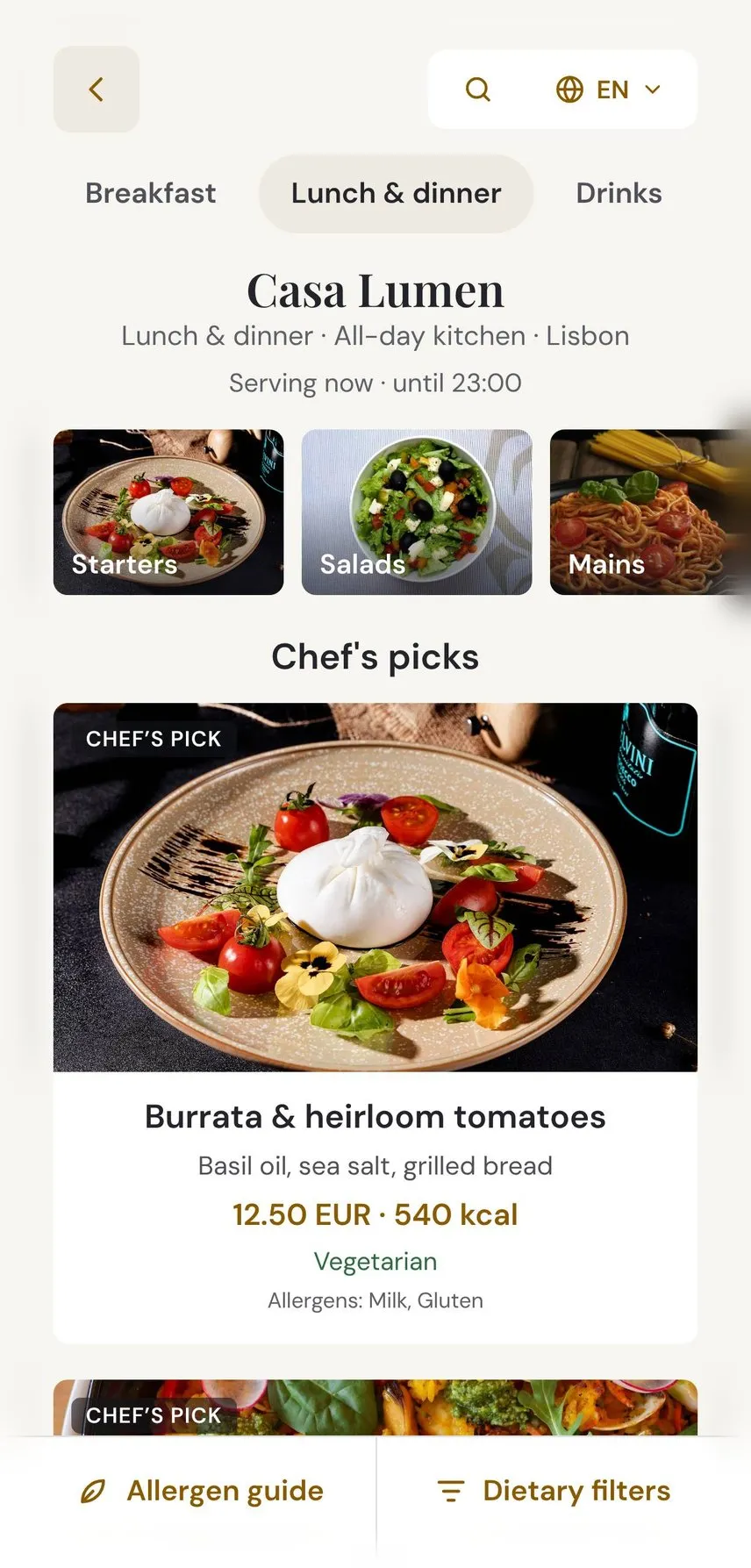The same menu on a phone